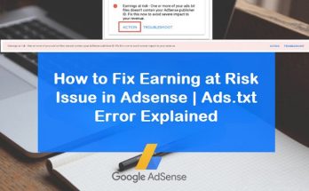 How to Fix Earning at Risk Issue in Adsense | Ads.txt Error Explained